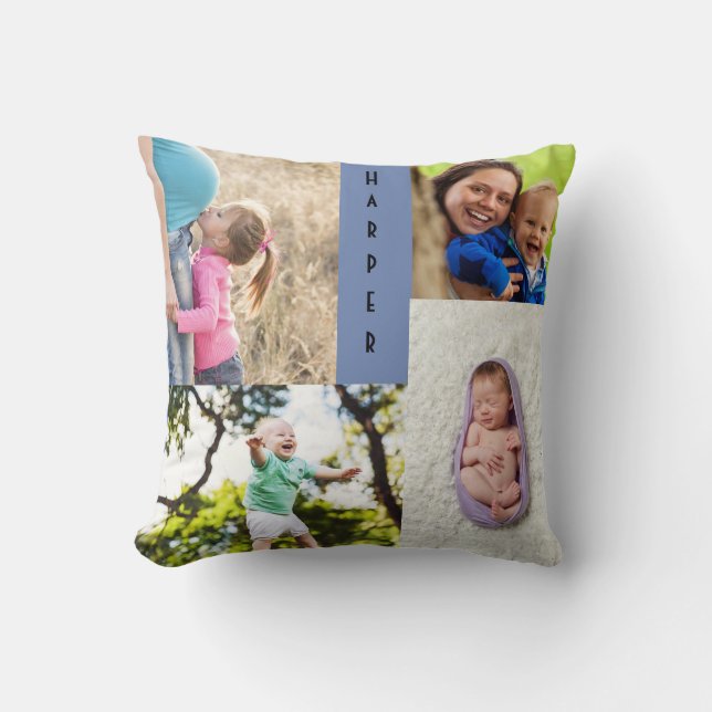 Four Photo Personalized Grandparent Throw Pillow (Front)