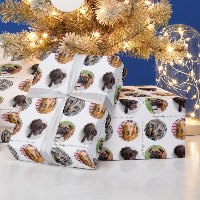 Four Photo Pet Lover Pawliday Gift Wrapping Paper (Holidays)