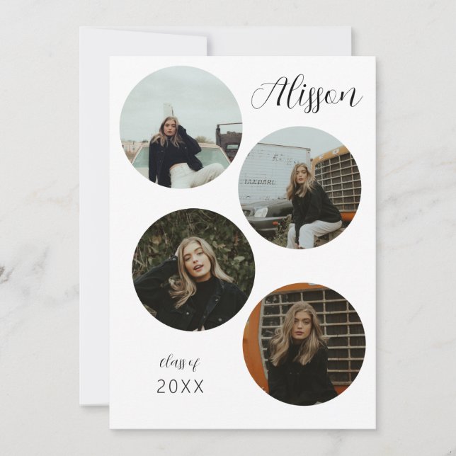 Four Photo Round Grad Announcement (Front)