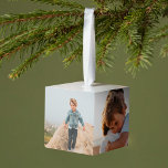 Four Photo Square Collage Minimal Family Photo Cube Ornament<br><div class="desc">Simple,  minimal family photo collage ornament for you to display four of your favorite family photo memories. Add four photos to this modern cube ornament. Perfect ornament to send as a gift or for yourself.</div>