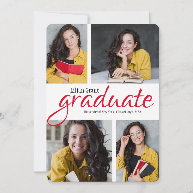 Four Photo Vert  Rectangle Graduation Announcement (Front)