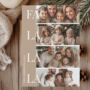 Four Photos Beige Fa La La La Christmas Invitation