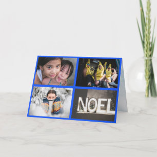 Four Photos blue border Christmas New Year Holiday Card