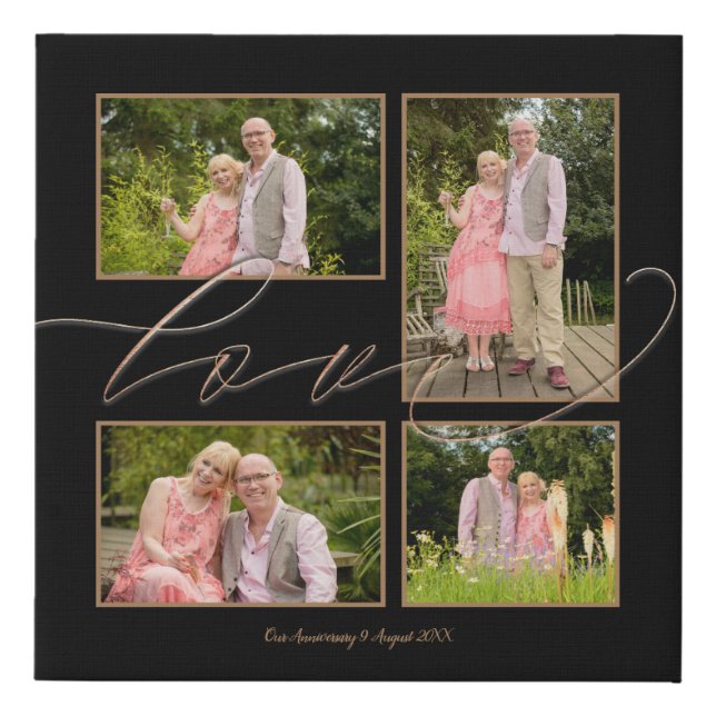Four Photos Collage Anniversary Party Black Faux Canvas Print (Front)
