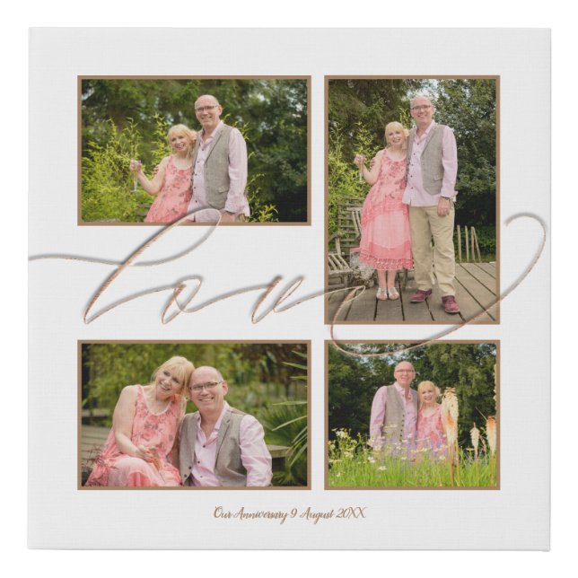 Four Photos Collage Anniversary Party White Faux Canvas Print (Front)