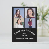 Four Photos Collage Black- 3x5  Graduation Invitation (Standing Front)