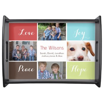 Four Photos Collage Custom Serving Tray by XmasMall at Zazzle