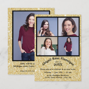 Four Photos Collage Faux Gold-3x5Grad Announcement