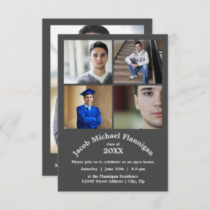 Four Photos Collage Gray 3x5- Graduation Announce Invitation