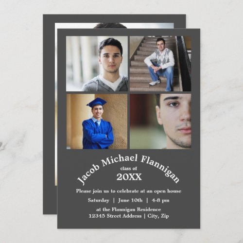 Four Photos Collage Gray _ Graduation Announcement