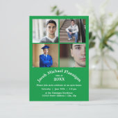 Four Photos Collage Green 3x5- Graduation Announce Invitation (Standing Front)