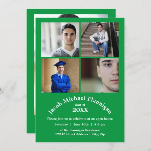 Four Photos Collage Green_ Graduation Announcement