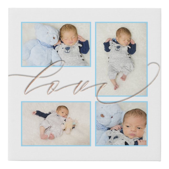 Four Photos Collage Love Baby Boy White Faux Canvas Print (Front)
