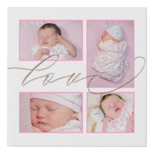 Four Photos Collage Love Baby Girl White Faux Canvas Print