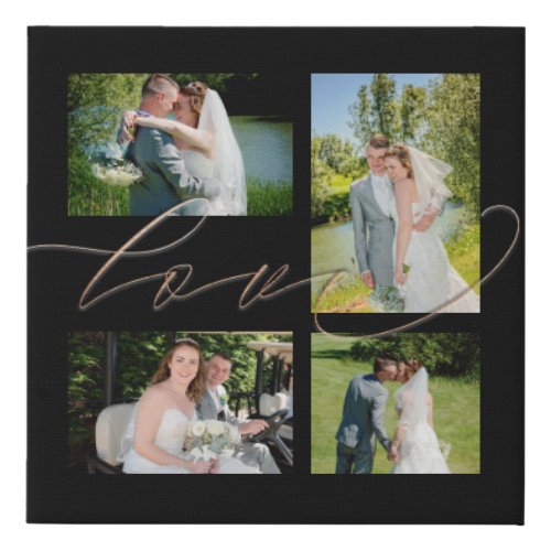 Four Photos Collage Love Elegant Script Wedding Faux Canvas Print