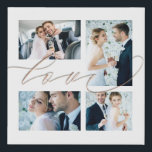 Four Photos Collage Love Elegant Script White Faux Canvas Print<br><div class="desc">Display your favorite memories from your wedding day by easily swapping in your photos to this romantic collage. The word Love overlaps the pictures slightly and is set in a romantic gold script.The white background color can be changed to a different color if you so wish via the Click to...</div>