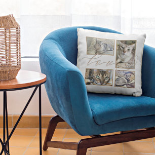 Four Photos Collage Love Pets Name White Throw Pillow