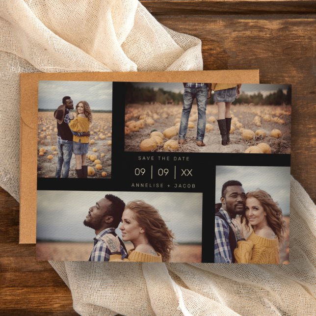 Four Photos Collage Minimalist Modern Wedding Save The Date (Creator Uploaded)