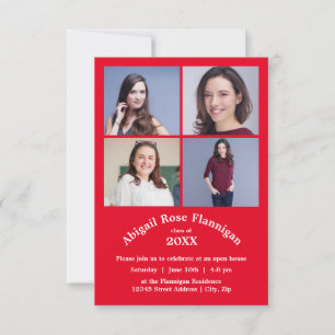 Four Photos Collage Red - 3x5  Graduation Invitation