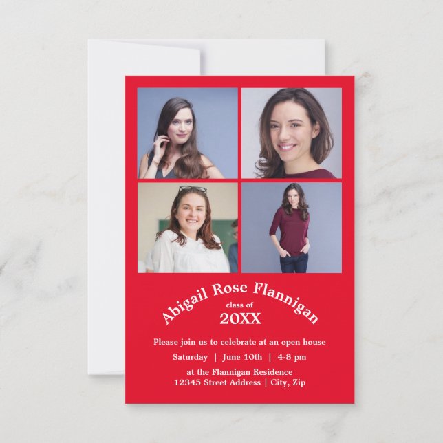 Four Photos Collage Red - 3x5  Graduation Invitation (Front)