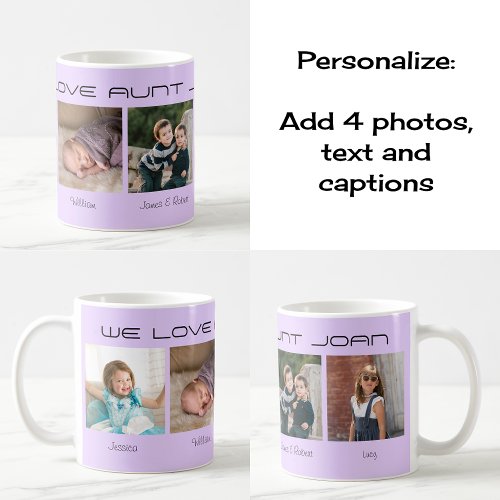 Four photos editable text personalized lilac coffee mug