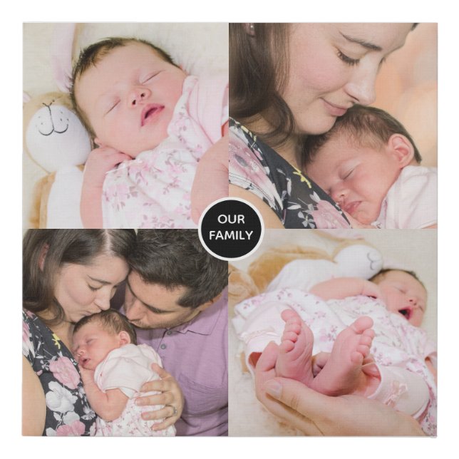 Four Photos Family Collage Faux Canvas Print (Front)