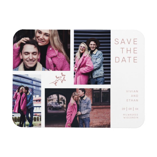 Four Photos Modern Minimalist Collage Wedding Magnet (Horizontal)