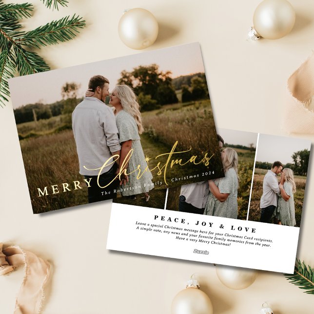 Four Picture Modern Religious Foil Holiday Card (Modern Religious Gold Foil Star of Bethlehem Christmas Card featuring Four Picture Placeholders )