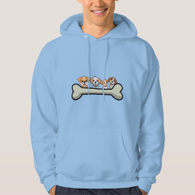 Four Playful Pups with Bones design Hoodie (Front)