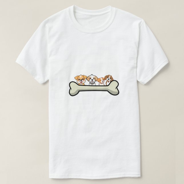 Four Playful Pups with Bones design T-Shirt (Design Front)