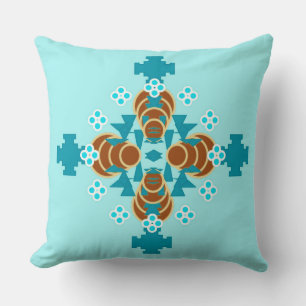 Four point Mandala - aqua, brown and turquoise Throw Pillow