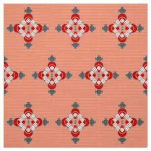 Four point Mandala, Coral, Gray / Grey and Red Fabric