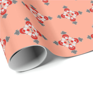 Four point Mandala, Coral, Gray / Grey and Red Wrapping Paper