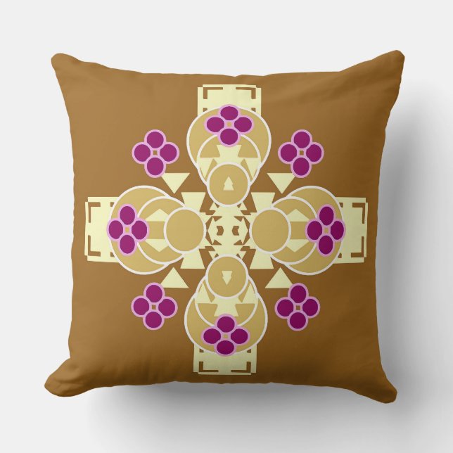 Four point Mandala - gold, cream and violet Throw Pillow (Front)