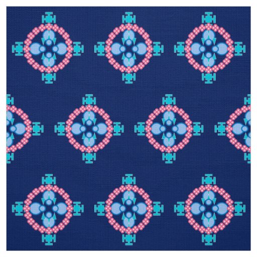 Four point Mandala, Indigo Blue, Turquoise & Pink Fabric