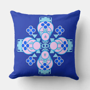 Four point Mandala - orchid, blue and cobalt Throw Pillow