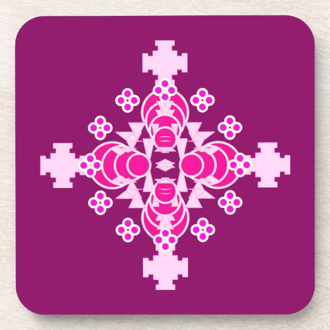 Four point Mandala - pale pink and plum Beverage Coaster (Front)