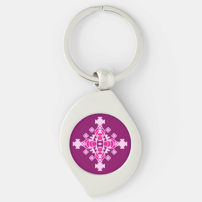 Four point Mandala - pale pink and plum Keychain (Front)