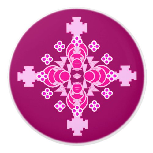 Four point Mandala Pattern _ pale pink and plum Ceramic Knob
