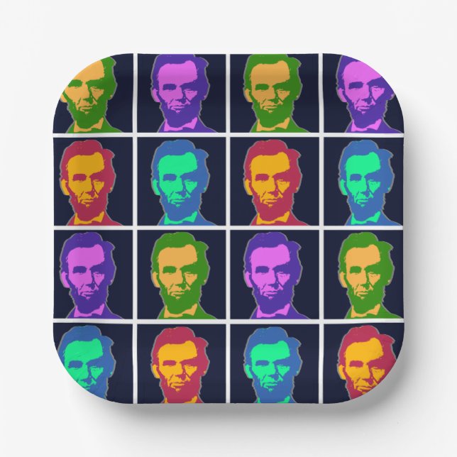 Four Pop Art Abraham Lincolns Paper Plates (Front)