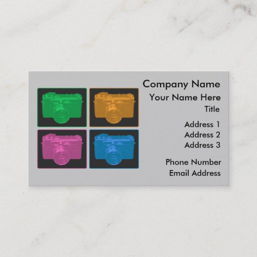 Customizable Four Colorful Retro Cameras Business Card Templates