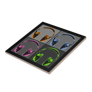 Four Pop Art Headphones Ceramic Tile