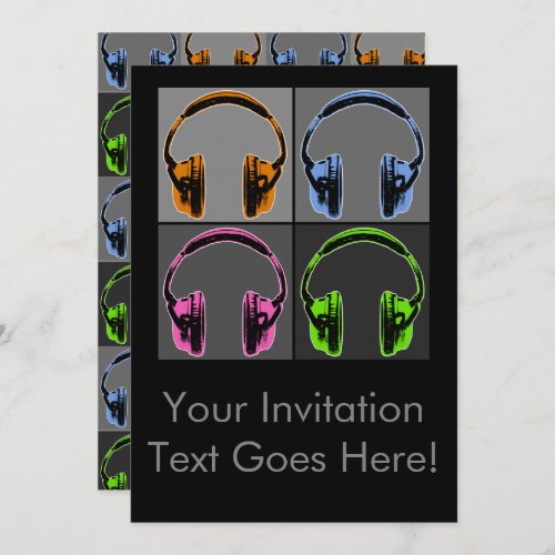Four Pop Art Headphones Invitation