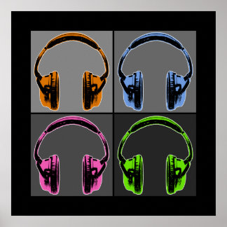 Four Pop Art Headphones Poster