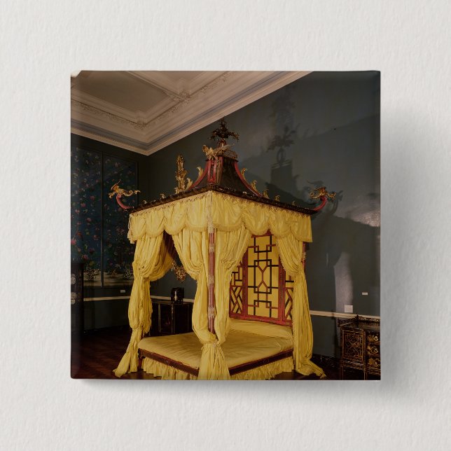 Four Poster Bed, in the Chinese style, 1750s Pinback Button (Front)