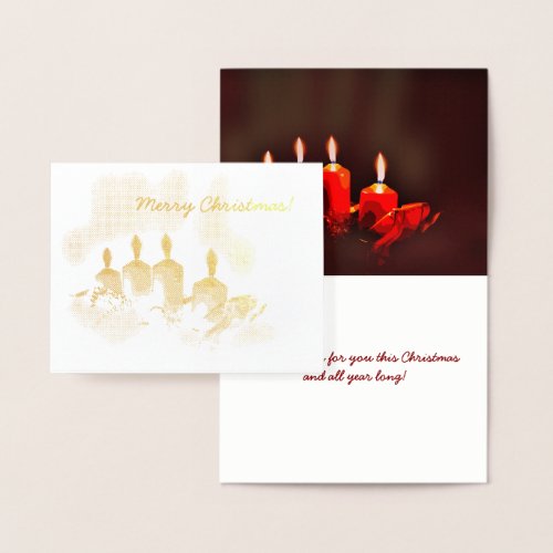 Four Pretty Gold Candles Merry Christmas Foil Card