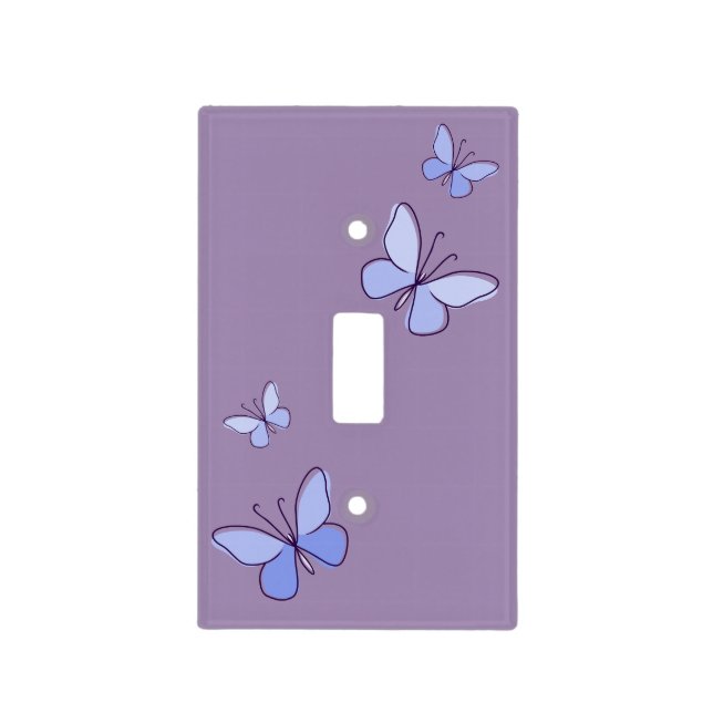 Four Purple Blue Butterflies Lavender Gray Light Switch Cover (Front)