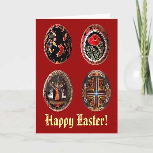 Four Pysanka Eggs on an Easter Card