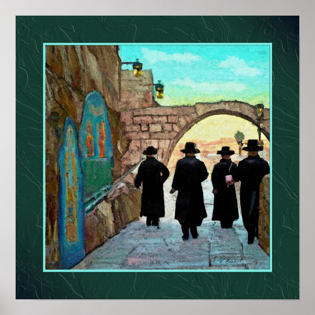 Four Rabbis Walking in Jerusalem Street Art Print (Front)