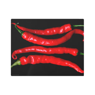 Four Red Chilies 14x11 (35x27.5cm) wamecna Metal Print